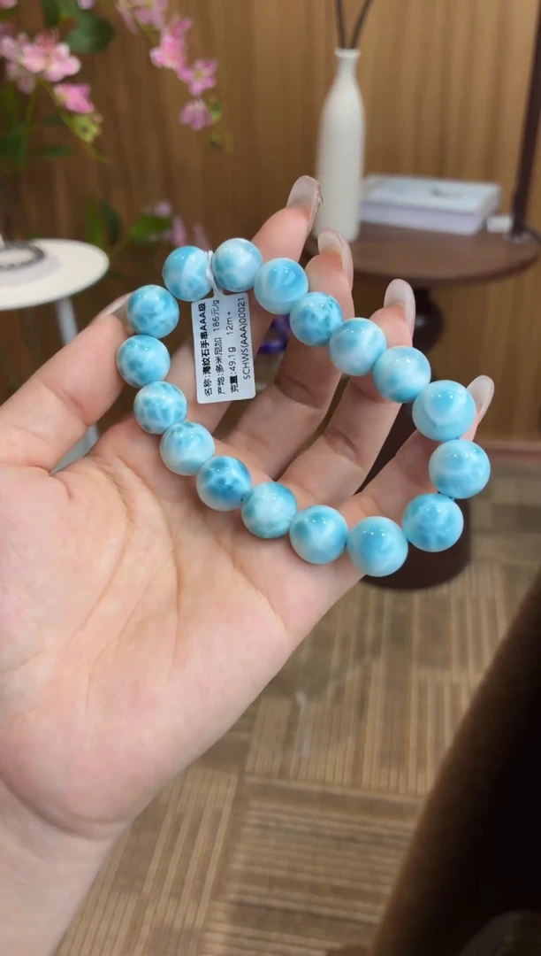 未镶嵌针钠钙石（海纹石）手串海纹石12m+