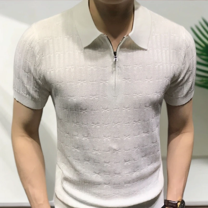 夏季拉链短袖polo衫男时尚修身半袖翻领T恤痞帅商务男装百搭时尚