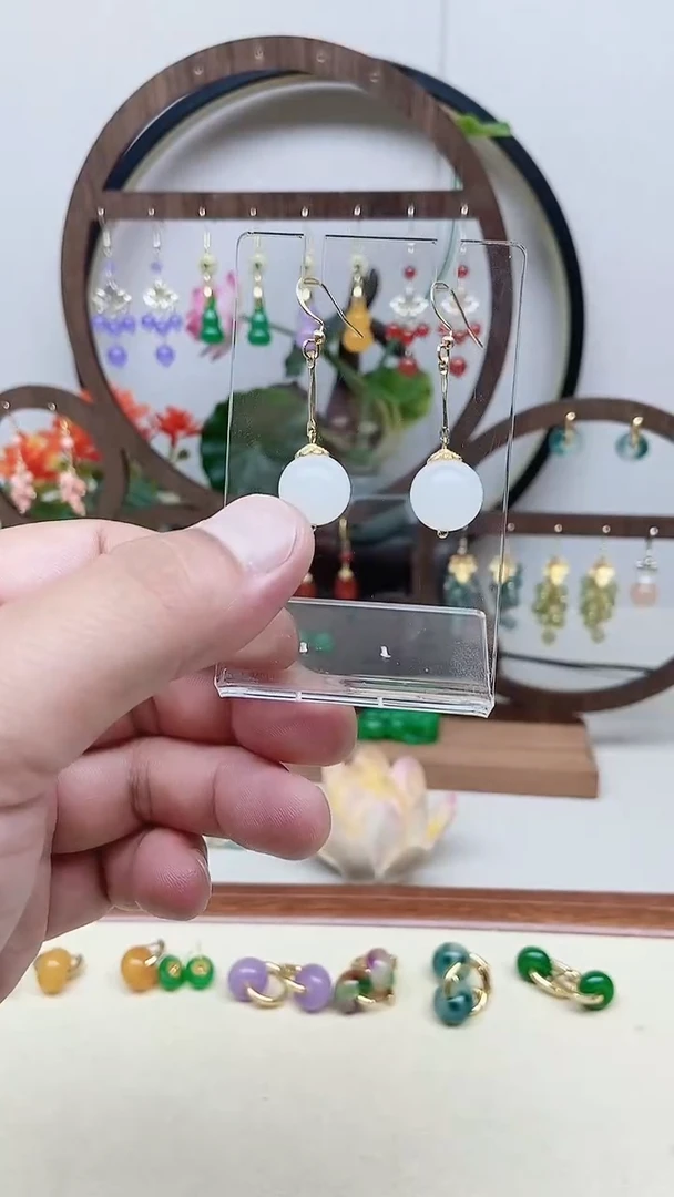 和田玉14K金镶嵌耳饰26号