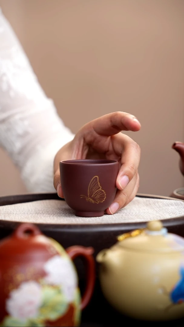 茶壶紫砂紫泥蝴蝶杯