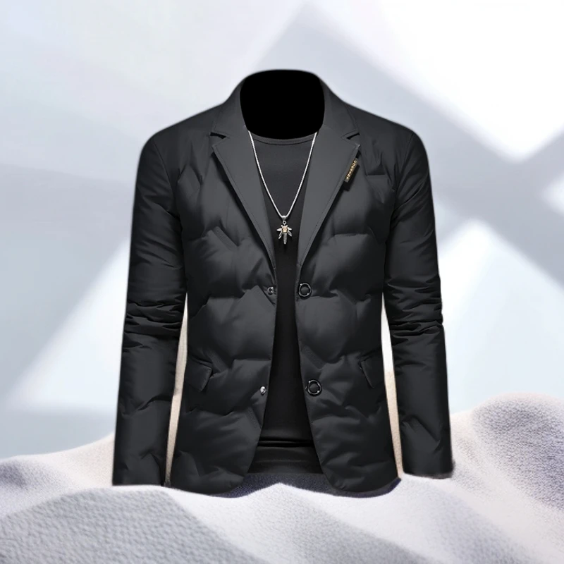 宾斯洛特西装领轻薄羽绒服男冬季纯色休闲百搭修身保暖白鸭绒外套