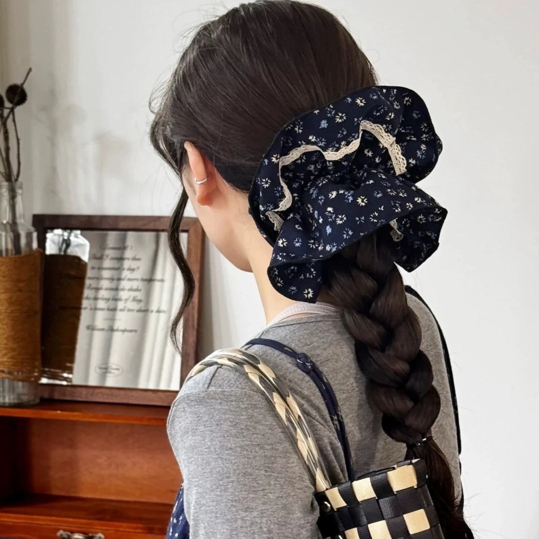 超大法式田园风文艺碎花蕾丝气质褶皱裙边款精致蕾丝氛围感饰