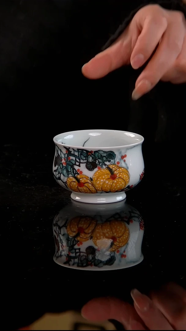 李华手绘釉中五彩南瓜炉式杯