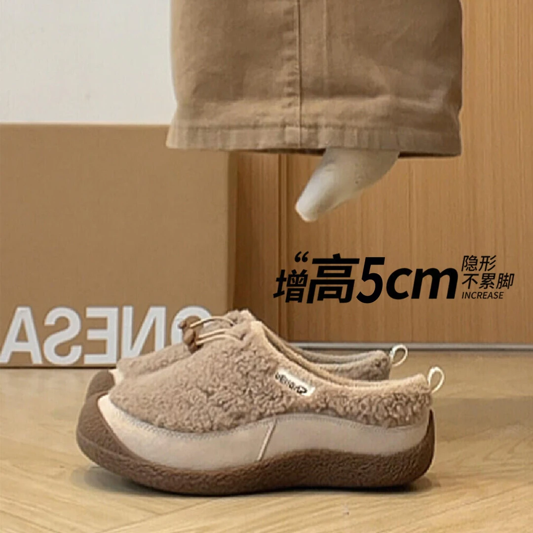 厚底加绒勃肯鞋女2025秋冬季新款防滑棉鞋保暖包头毛毛棉拖鞋外穿