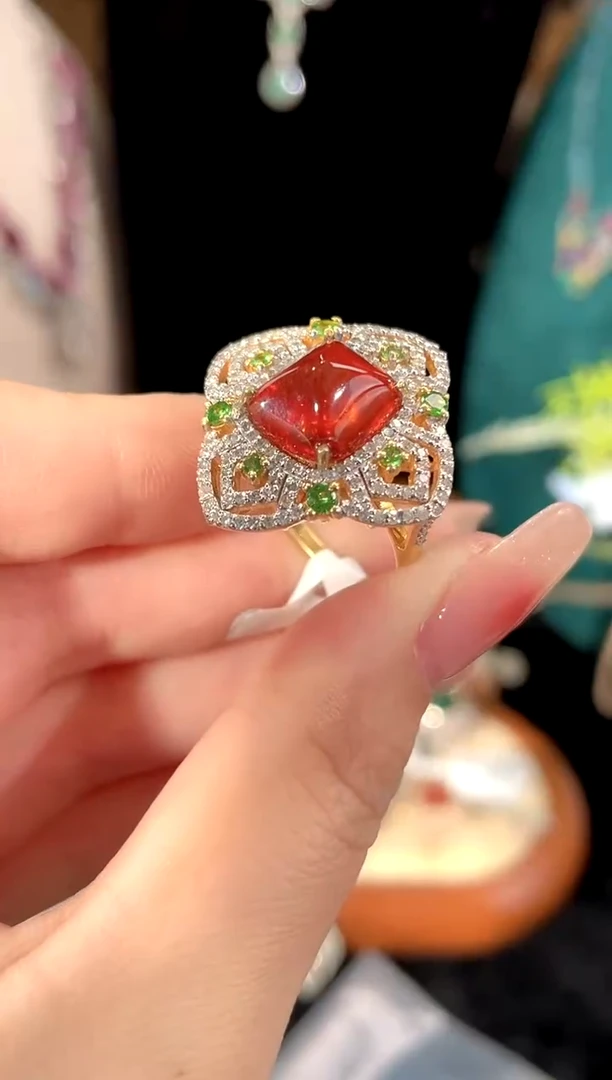 石榴石（芬达石）戒指银S925镶嵌戒指