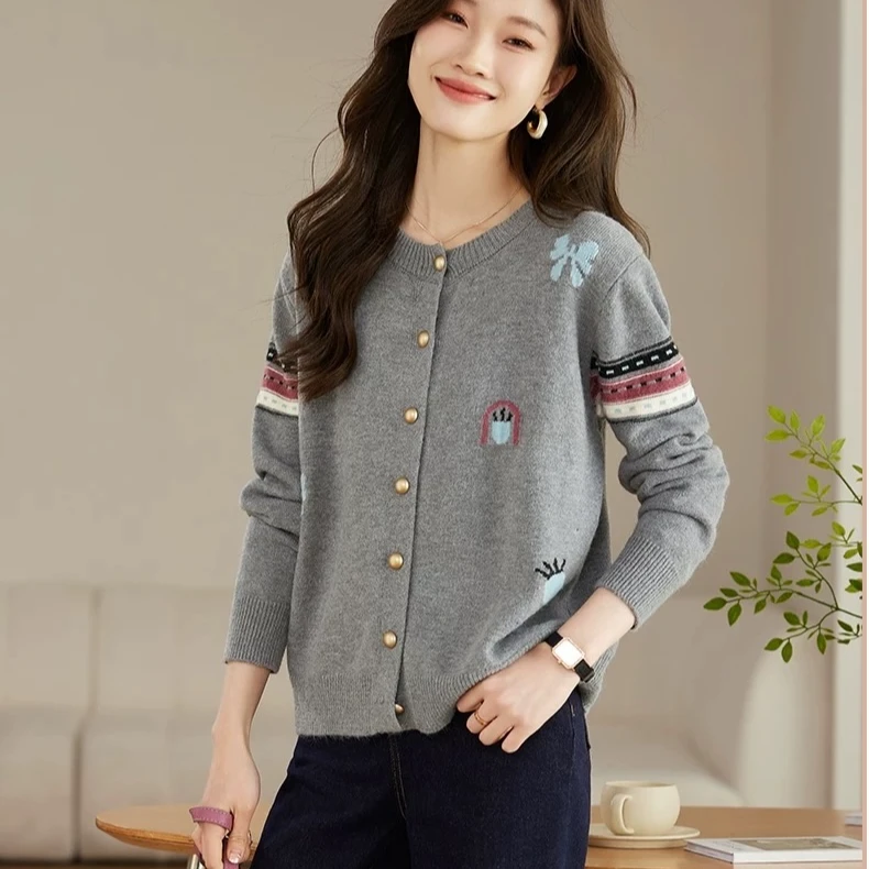 【灰色小蝴蝶开衫】秋冬新款加软细毛加厚重工针织开衫