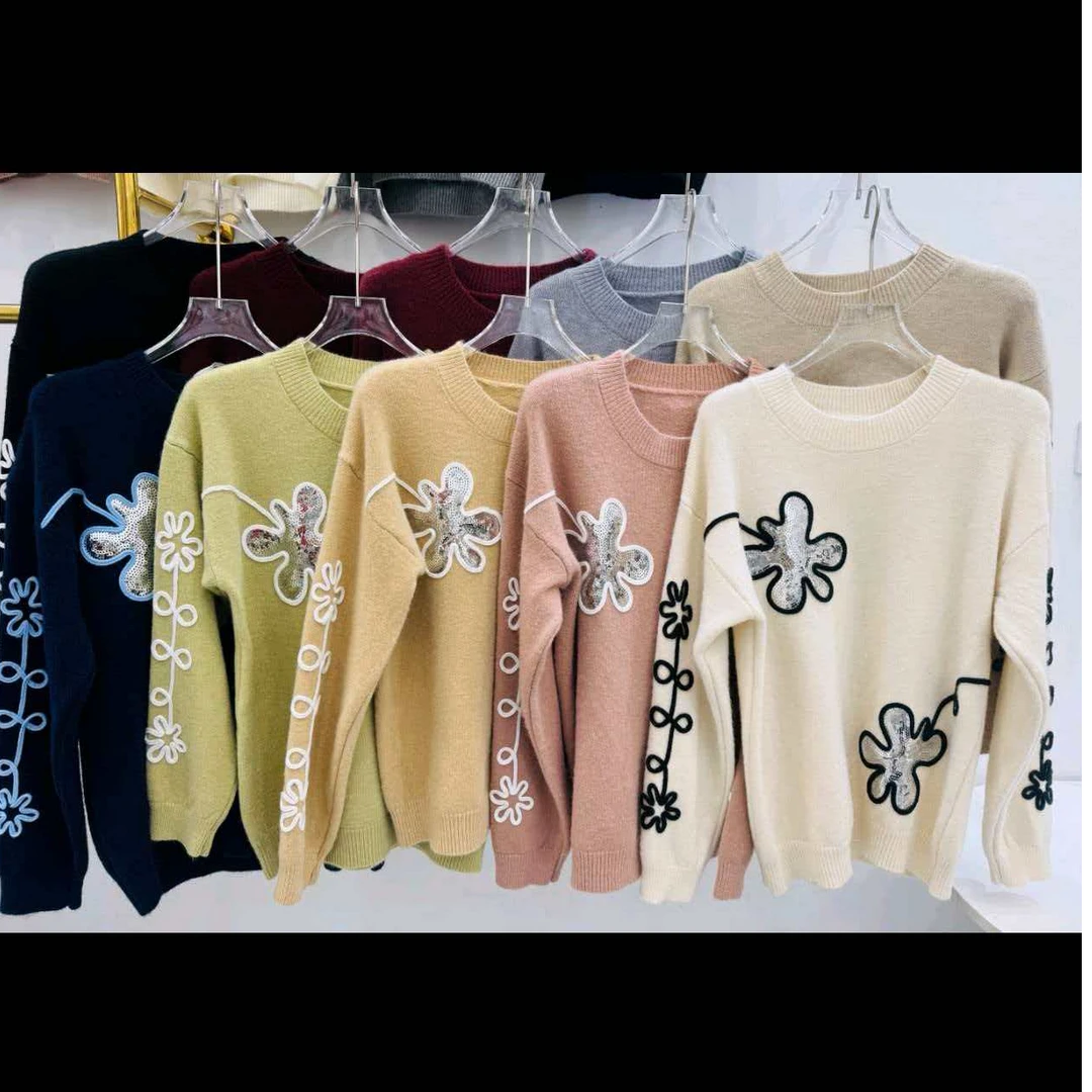 4694 秋冬女士新款立体花插肩袖针织衫 F203 三楼