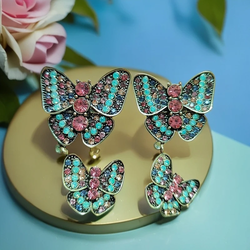 合金亚克力耳饰 Lu 蝴蝶 中古Vintage气质宫廷风百搭蝴蝶重工耳饰