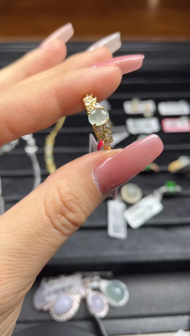 银S925镶嵌戒指翡翠天然翡翠A货