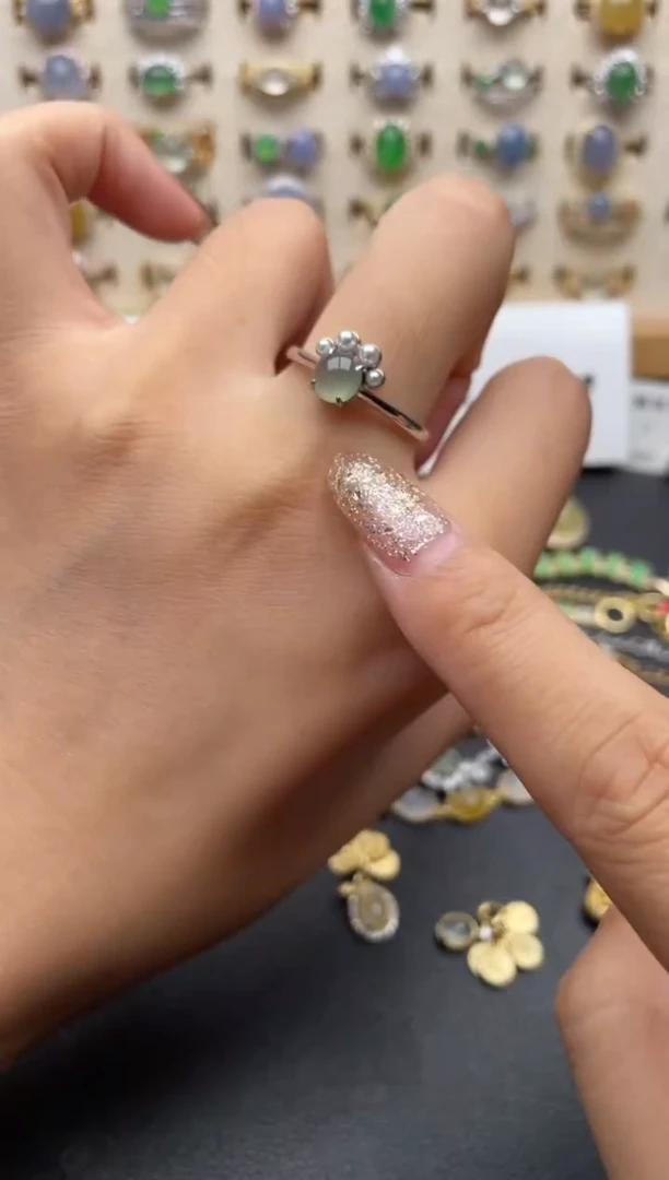 翡翠戒指银S925镶嵌一物一证一礼盒