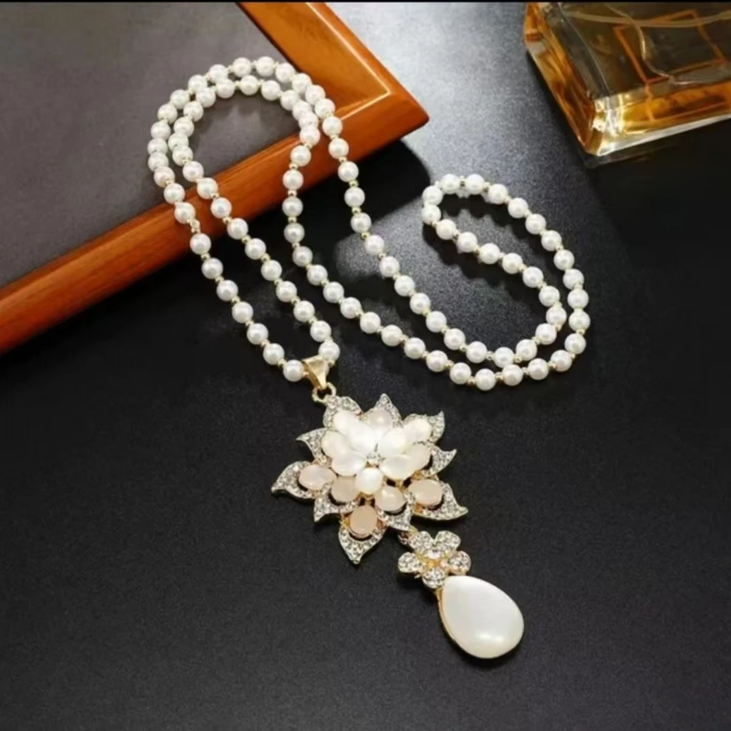 复古百搭长款花朵毛衣链