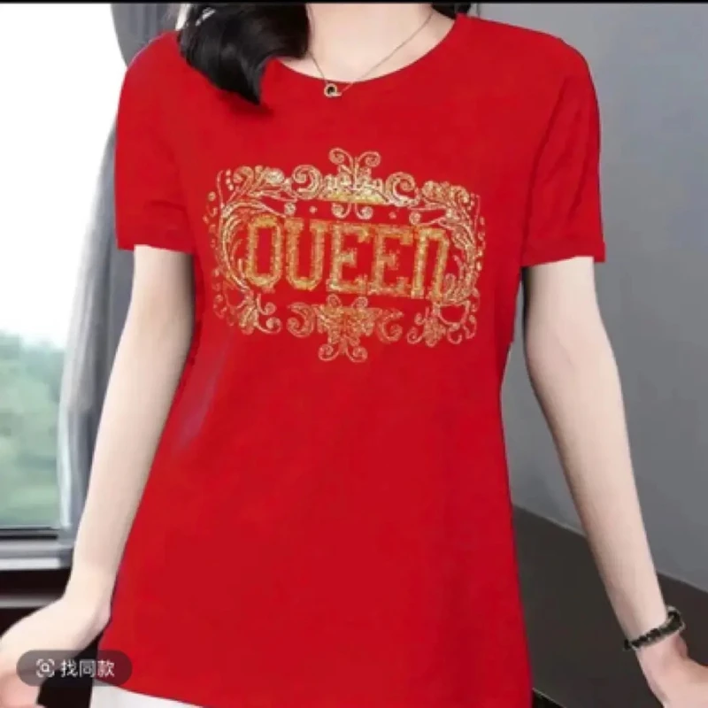 夏季高档烫钻短袖T恤女新款时尚爆款圆领百搭打底衫韩版宽松上衣