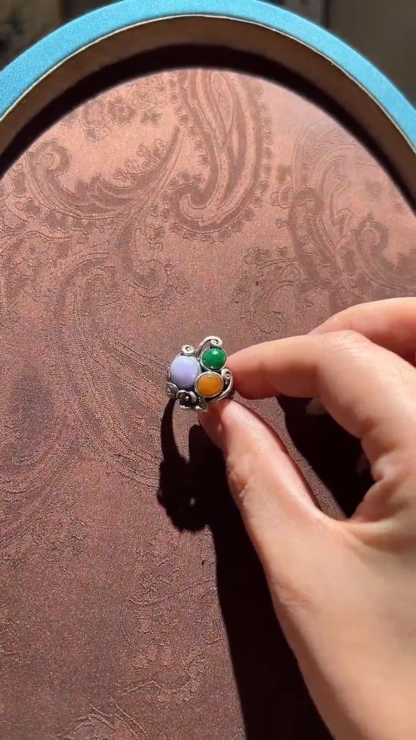 【闪购商品】翡翠戒指银S925镶嵌红翡绿翠23号