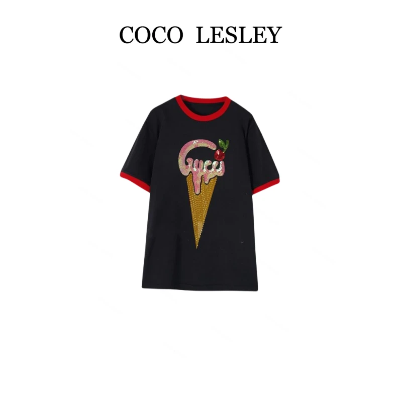 COCO LESLEY修身圆领卡通休闲夏季纯棉女士T恤2769