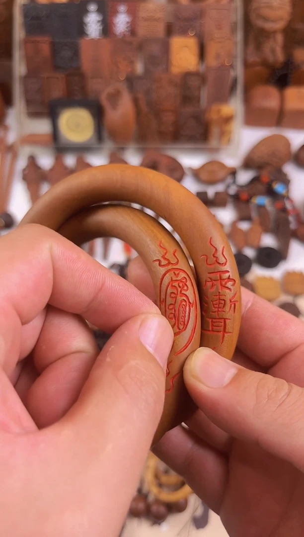 木枣木手工刻字乾坤圈80包邮