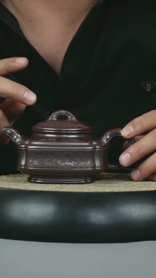 茶壶紫砂 龙山古乌泥 四方竹节