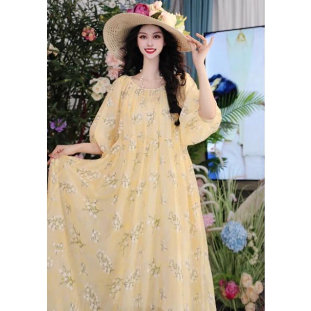 25新款法式设计师夏天丝气质宽松蕾丝时尚长款女装连衣裙251D589