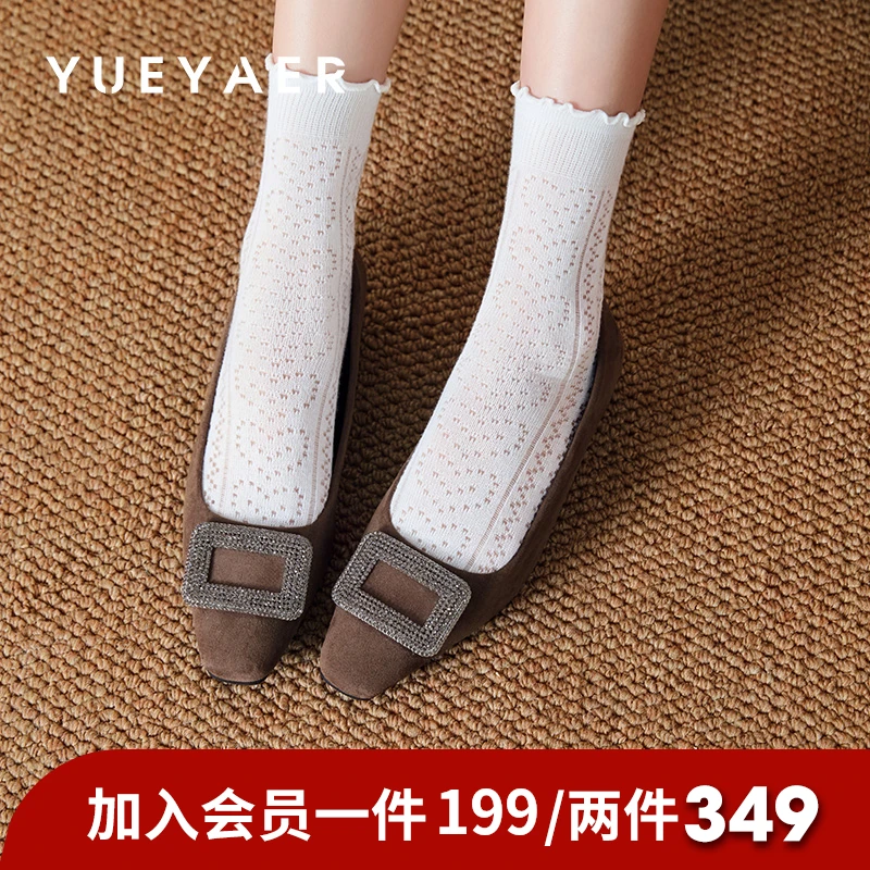 月芽儿2025新款方扣水钻低跟单鞋女绸缎面方头百搭粗跟女鞋子瓢鞋