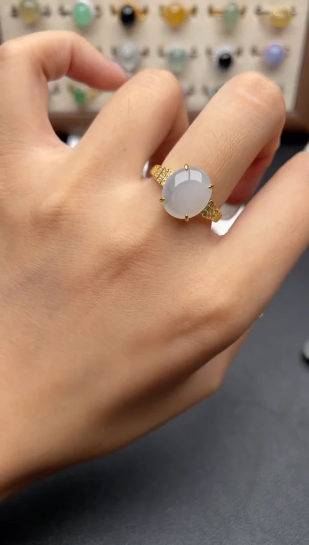 翡翠戒指银S925镶嵌一物一证一礼盒