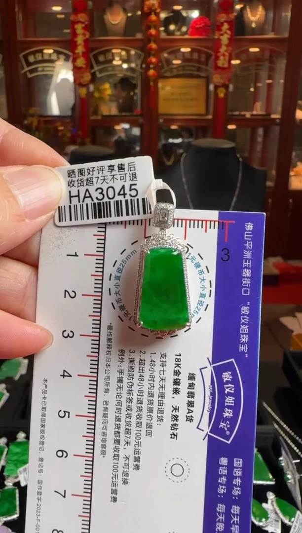 颈饰未镶嵌翡翠HA3045冰辣绿无事牌