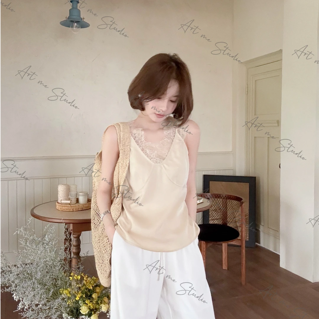 仲夏高级定染绣花蕾丝花边纯欲冰凉感盛夏必入天丝吊带w1283l2