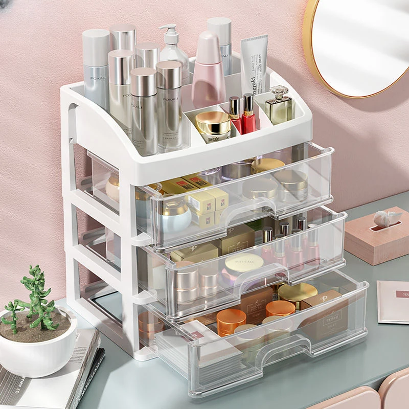 抽屉式化妆品收纳盒桌面抽屉式收纳架梳妆台置物架宿舍整理盒子
