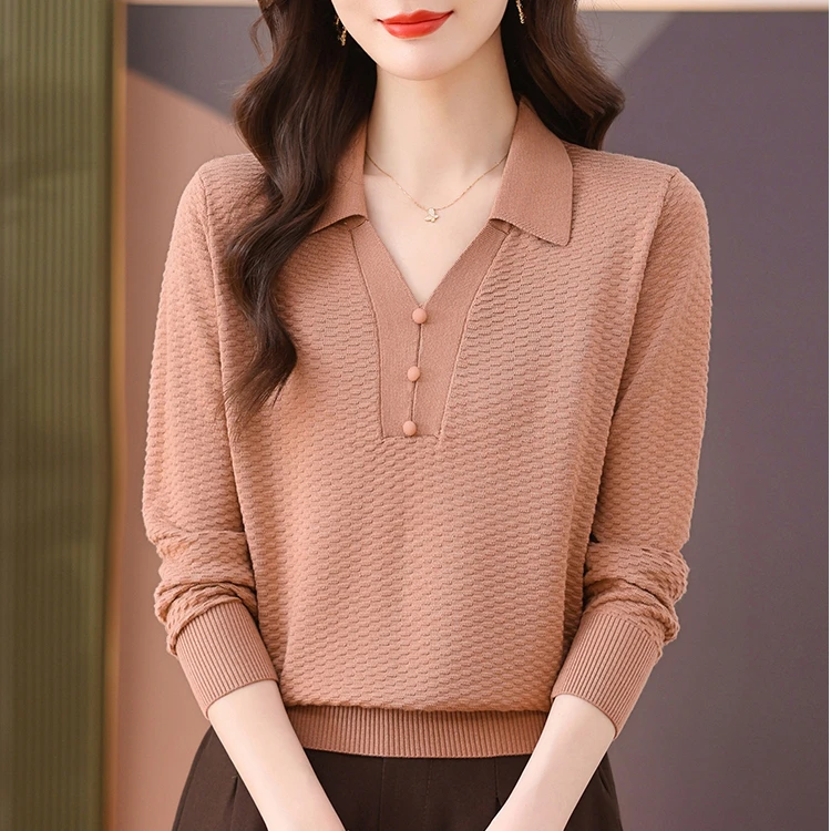 春秋POLO领针织衫上衣女洋气套头打底衫时尚中年妈妈外穿内搭毛衣