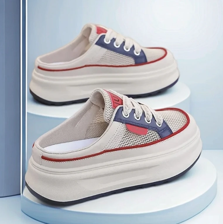 柠檬 透气网面半拖鞋一脚蹬懒人半托女鞋时尚休闲鞋子S007