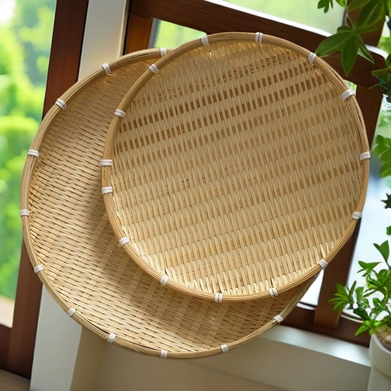 圆形竹编簸箕纳筛子家用沥水篮洗菜篮鸡蛋筐晾晒编织创意簸箕家用
