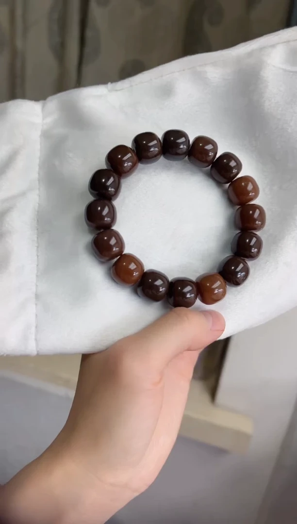 菩提根/象牙果手串巧克力玉化桶珠13*14手串