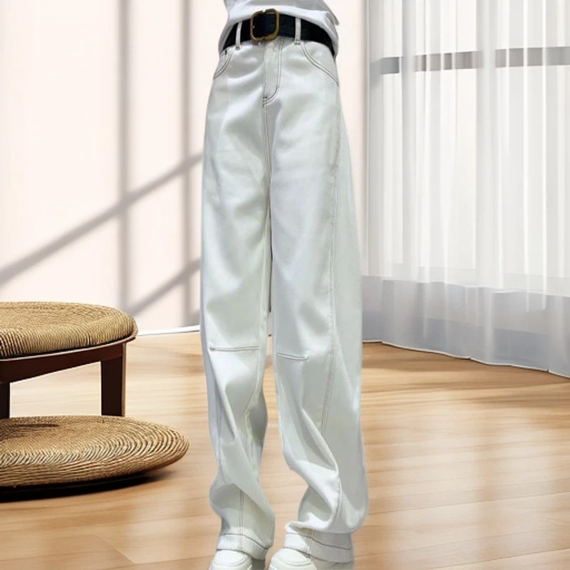 秋冬新款加绒加厚阔腿裤白色弯刀直筒裤女大码显瘦宽松休闲裤
