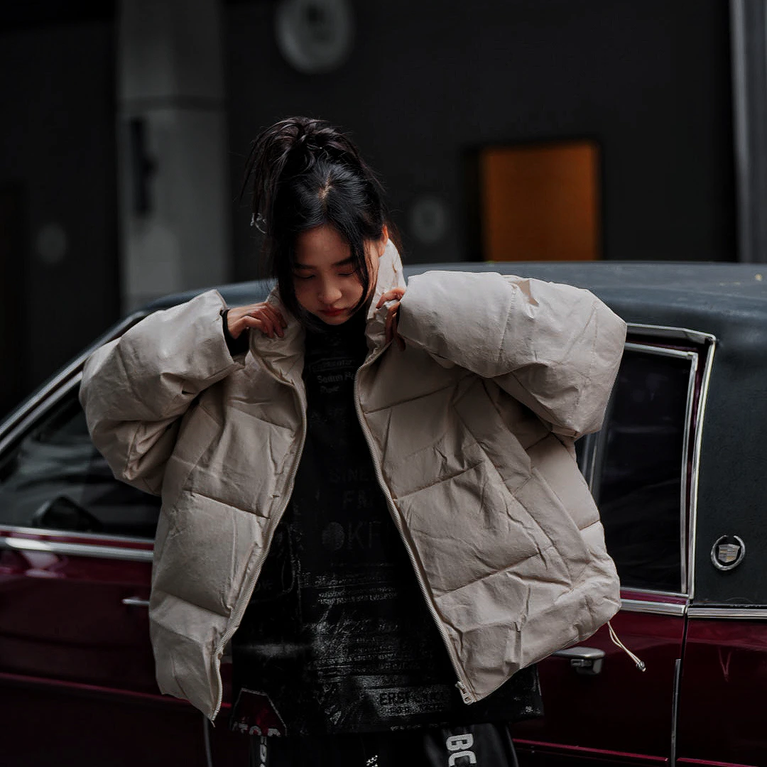 2025皮衣秋冬新潮宽松休闲男立领拼接水洗做旧蝙蝠袖保暖外套