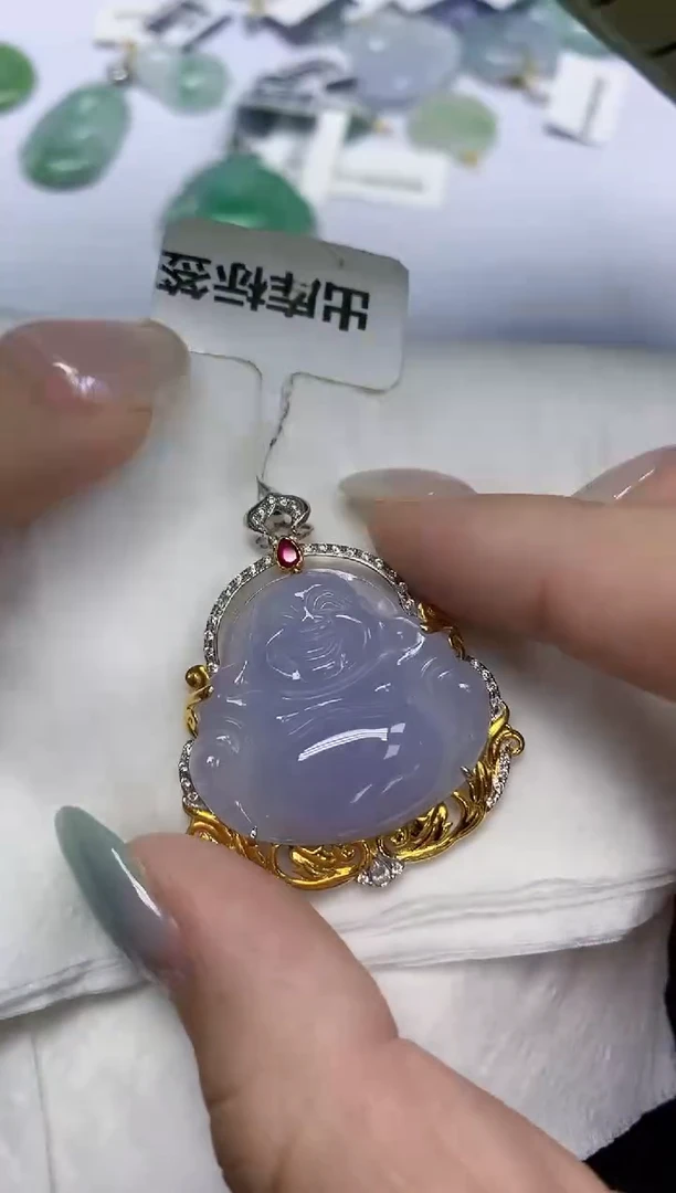 翡翠18K金镶嵌颈饰天然缅甸翡翠A货9元证书费自理