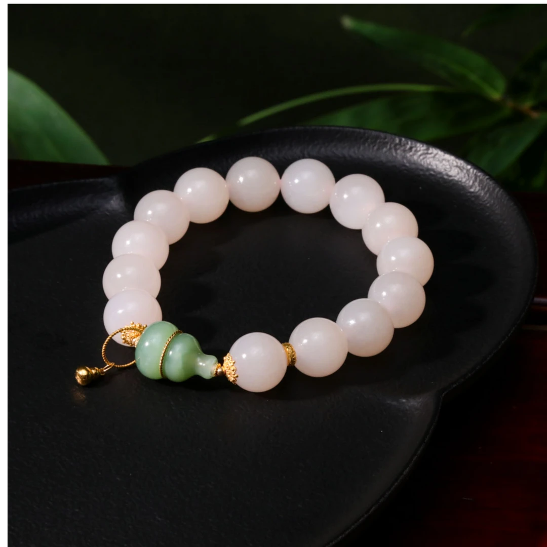 【意婵】《藕葫》（12mm）18K金典藏级和田玉藕粉手链粉青葫芦-912600