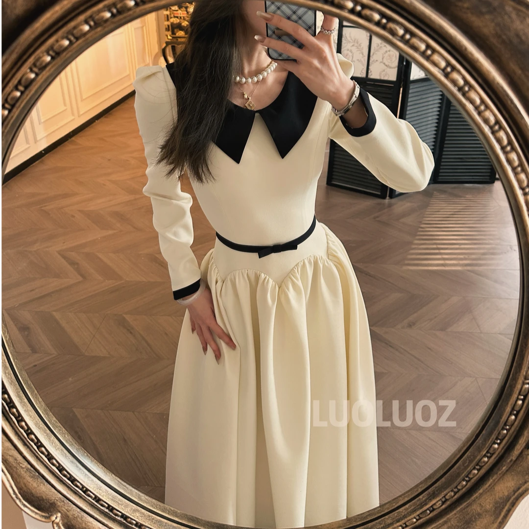 LUOLUOZ【知性天菜】高级气质撞色收腰绝美女神范长款连衣裙JF1032