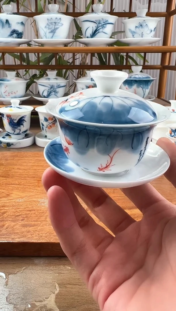 微瑕线条莲80ml三才盖碗