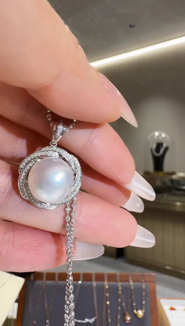 海水珍珠18K金镶嵌吊坠(不含链)澳白珍珠吊坠 不含链