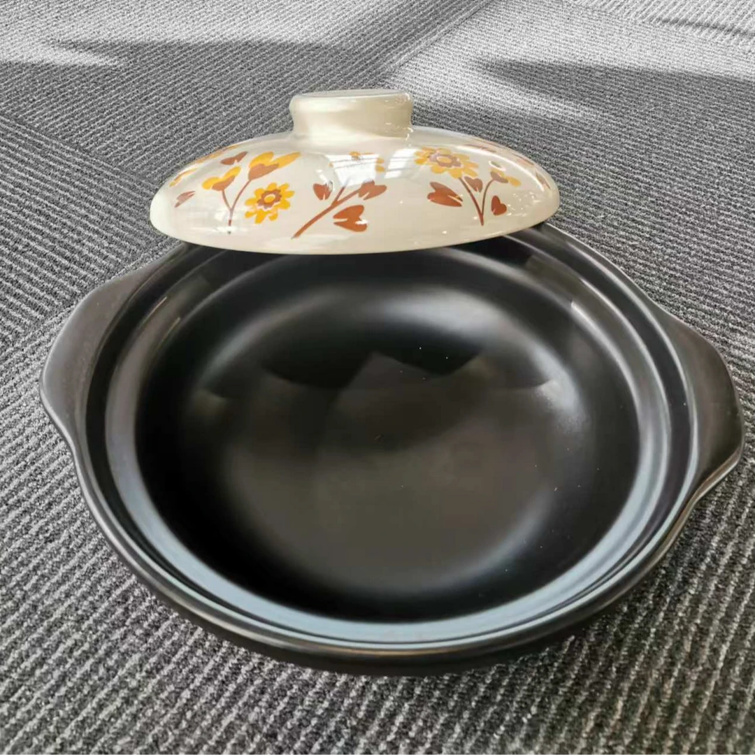 【瑕疵专场】3.3升黑色花盖干烧锅砂锅干烧炖菜陶瓷煲炖锅瑕疵锅