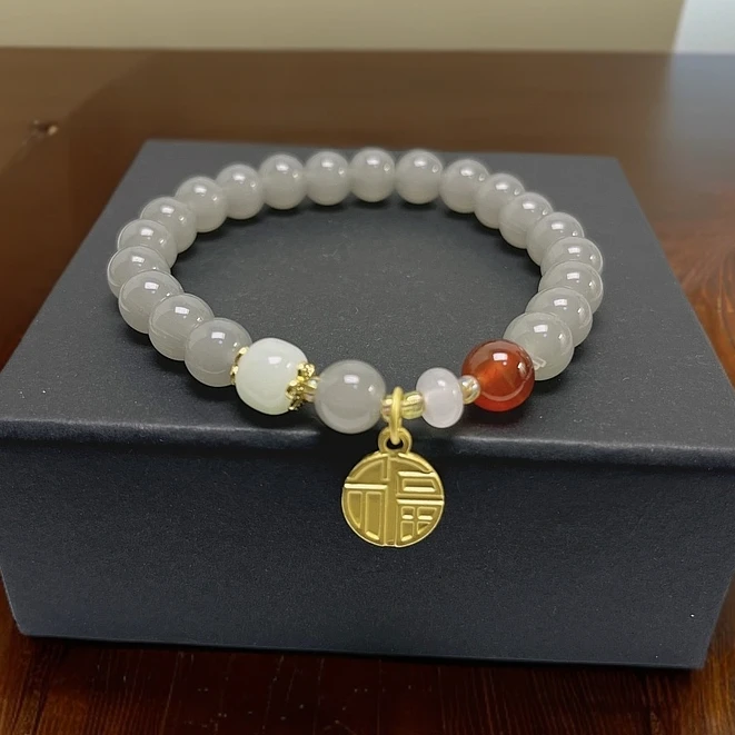 【雾霾灰】新中式烟灰福牌小众气质手链S119