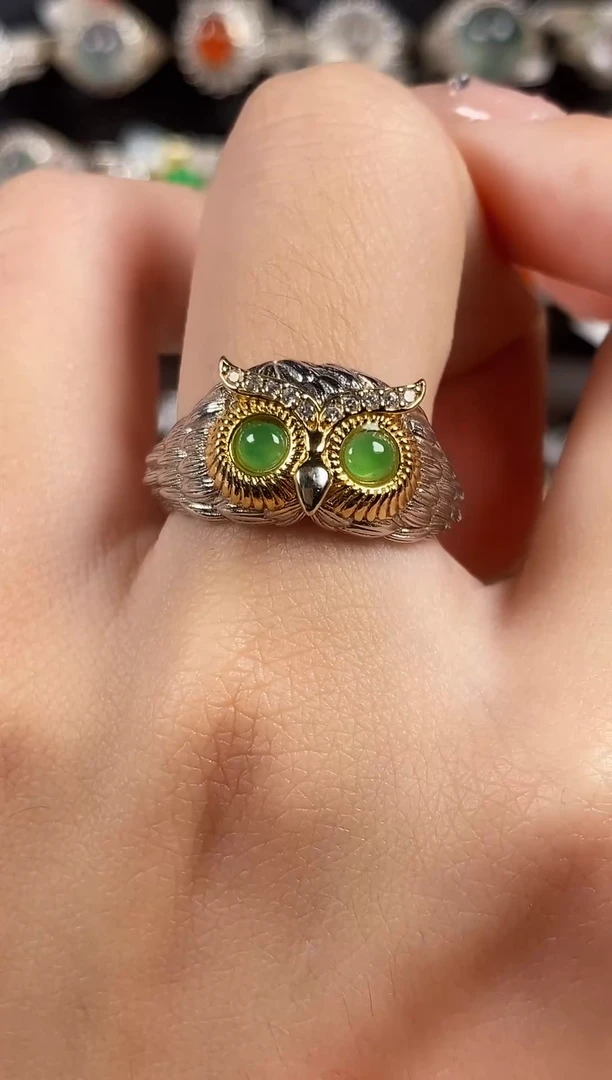 银S925镶嵌戒指翡翠天然A货翡翠43