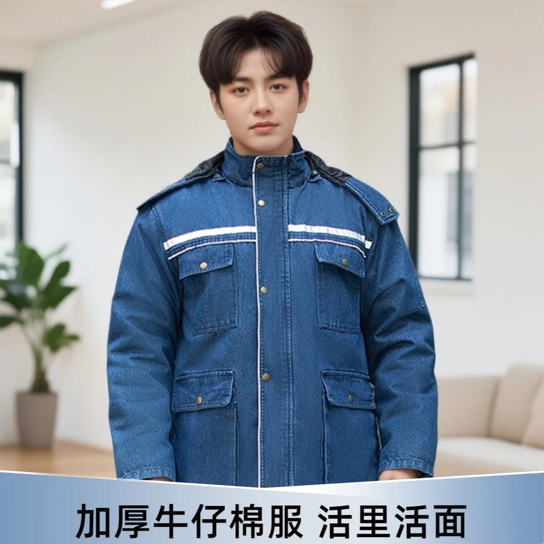 棉服冬季工作服加棉加厚耐磨防烫男女款电焊工牛仔劳保工作服