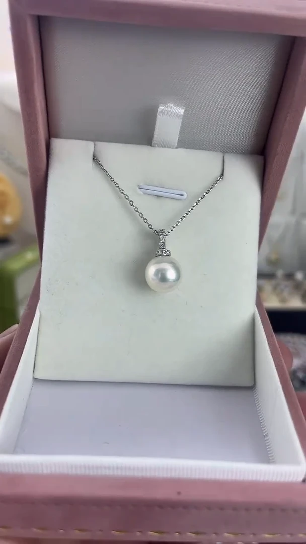 颈饰银S925镶嵌淡水珍珠12天然珍珠极光奶嘴扣吊坠10-11