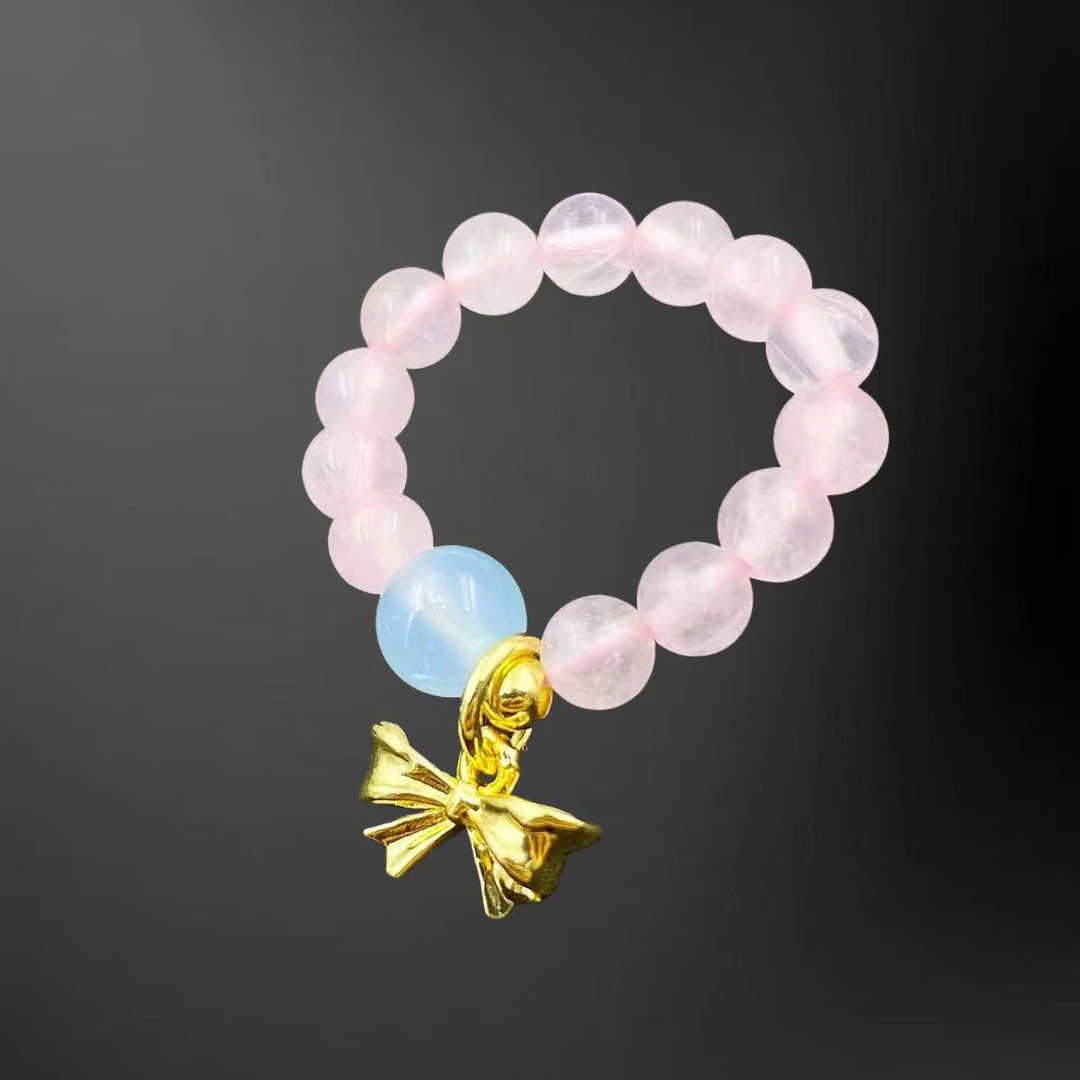 粉水晶珠珠戒指A591J