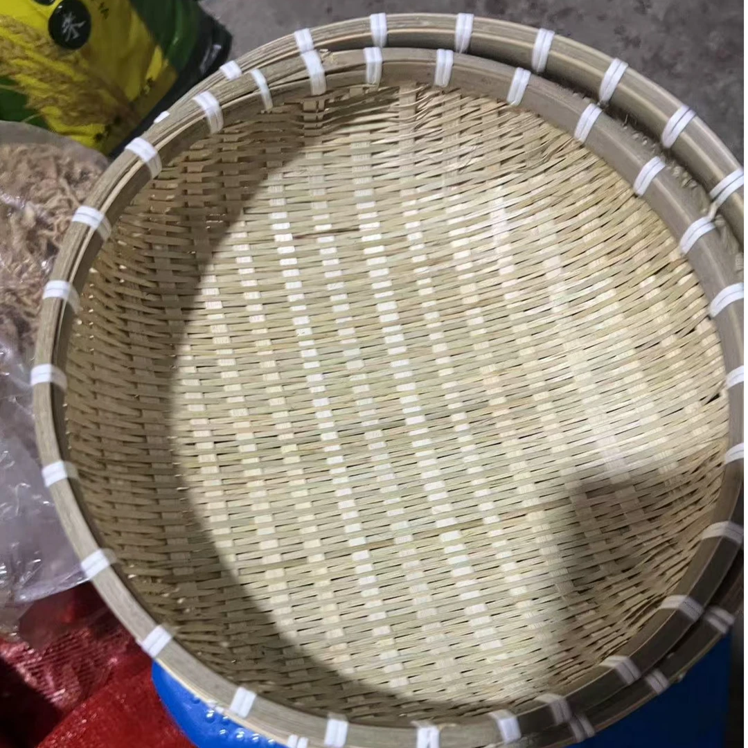 竹编圆筲箕青皮收纳筐31.28厘米