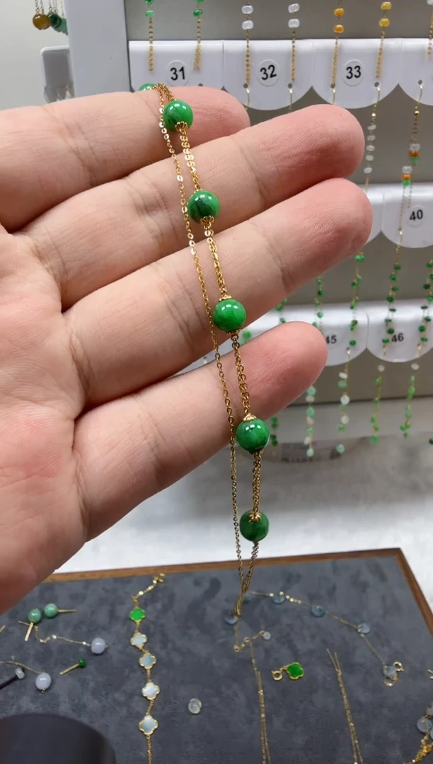 18K金镶嵌手链翡翠缅甸天然A货翡翠