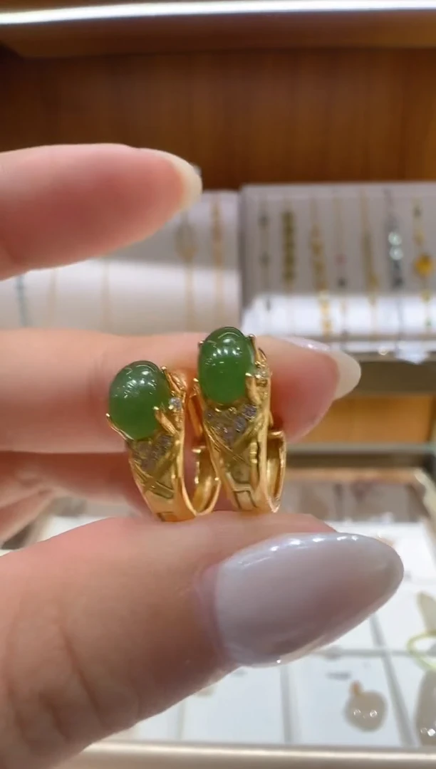 和田玉银S925镶嵌耳饰@@C10539BY