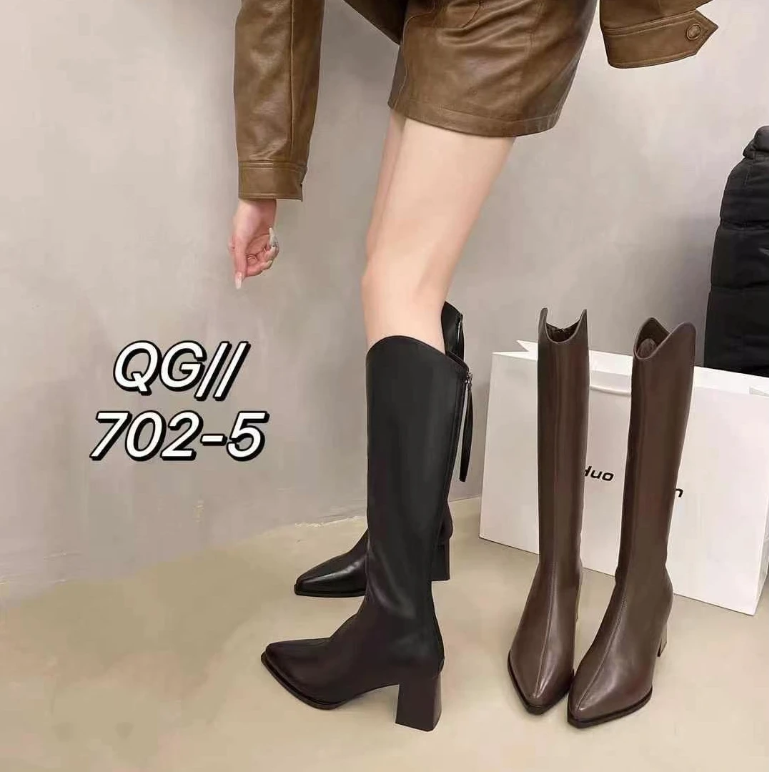 秋冬新款韩版通勤瘦瘦简约厚底裸靴长靴702-5(加绒)