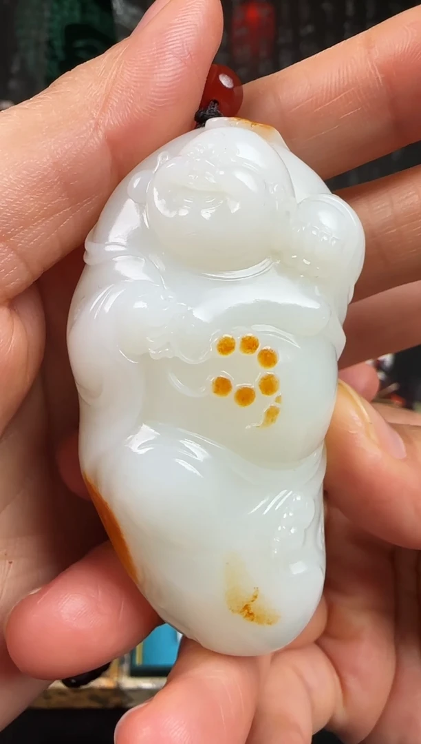 未镶嵌和田玉把件小**行弥勒