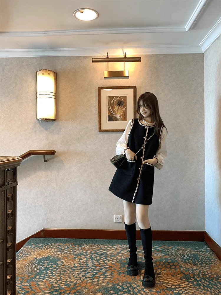 气质名媛小香风千金风时尚套装宽松小个子时尚黑色
