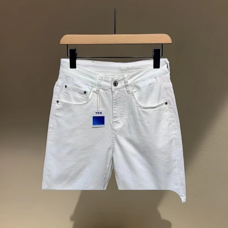 7220 白色牛仔短裤男款潮流直筒修身夏季复古简约纯色弹力五分裤